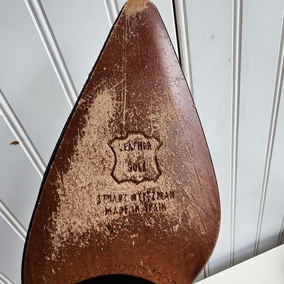 RARE Stuart Weitzman Fringelica Suede Point Toe Pump Black Ankle Strap Heel 7.5 - Picture 10 of 16